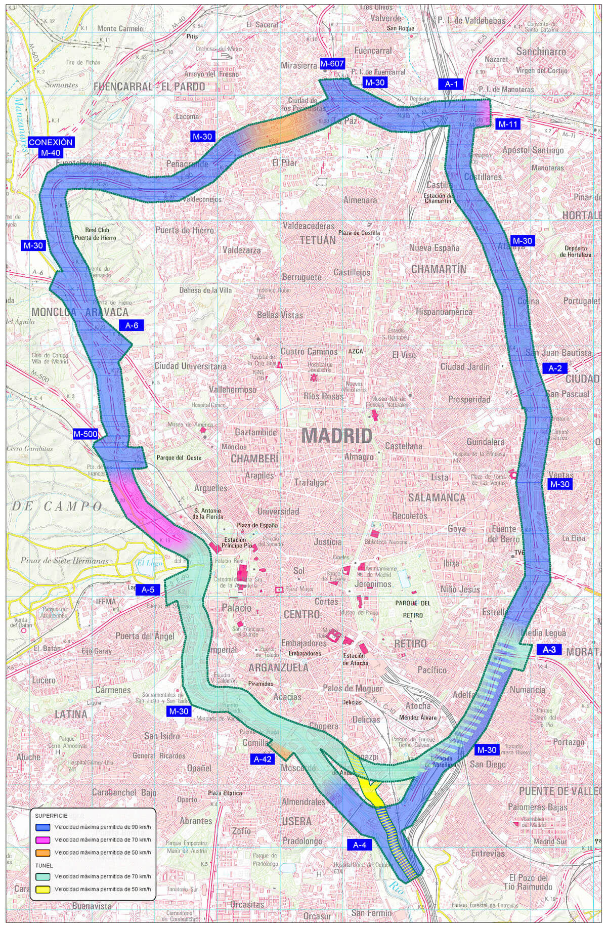 Los límites de velocidad en la M-30