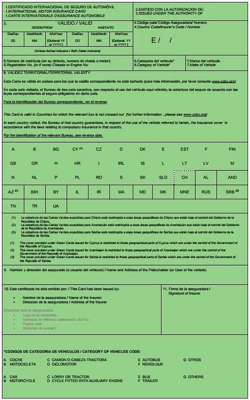 carta verde coche 